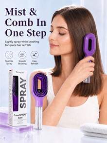 1pc Portable Spray Hair Comb, Multi Color Wet Dry Styling Brush With Built In Water Mist Bottle, Oval Airflow Brush Head And Smooth Comb Teeth, Anti Knot Hair Care Tool For Women Girls Curly Wavy Thick Hair, Home Travel Salon Use - Multicolor - View 2