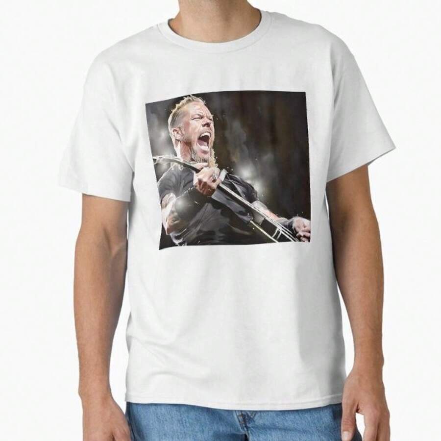 James Hetfield Playing Guitar - Music Lover Shirt, Breathable Fabric, Crew Neck Short Sleeve Tee - White - View 1