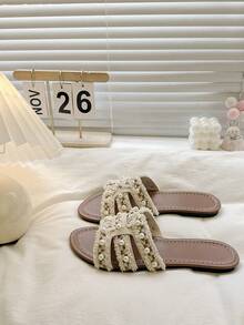 Sandalias planas de estilo francés para mujer, diseño decorativo con encanto único, estilo de citas, resaltando la elegancia y el encanto suave, opción de verano, mostrando el gusto y estilo personal. - Marrón - Ver 3