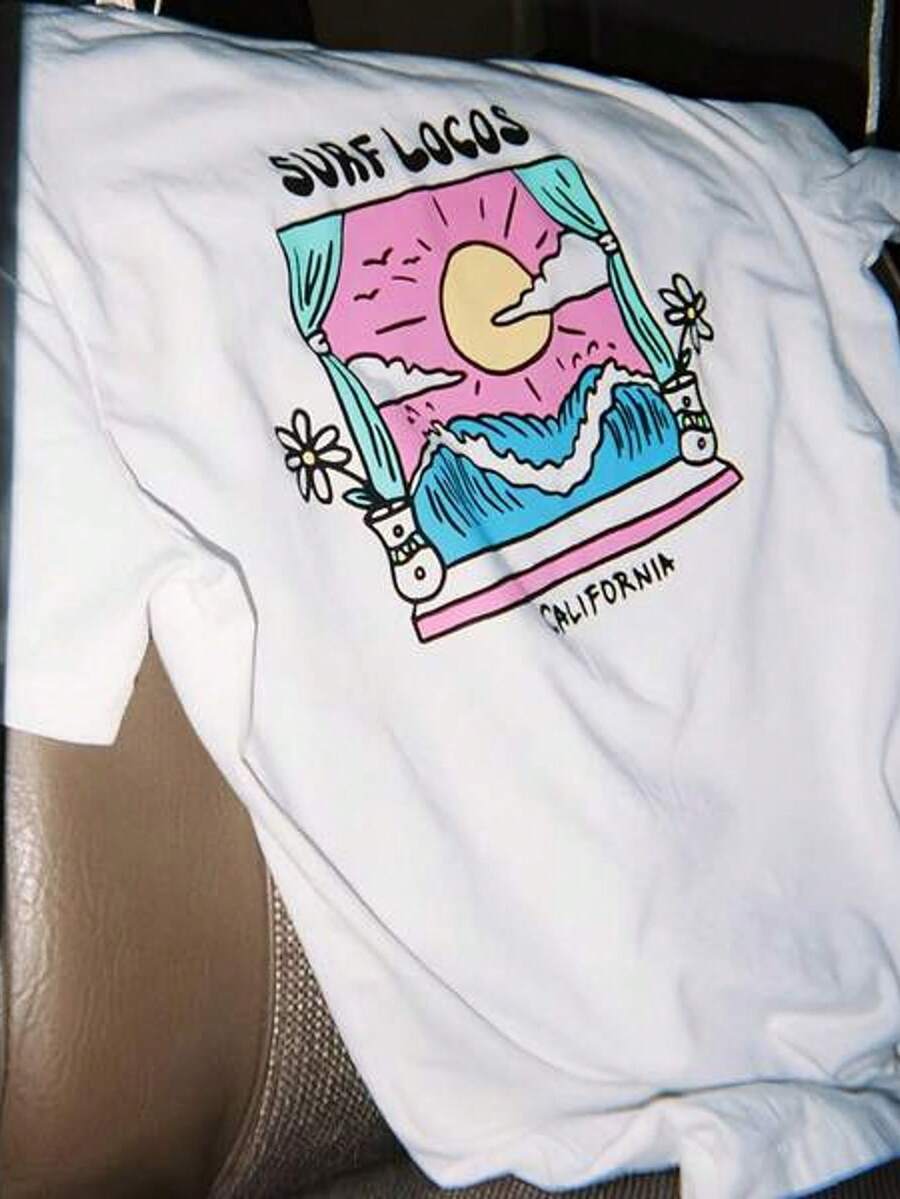 Camiseta corta de manga con estampado para mujer, ropa de primavera, atuendo para fiestas, negra de verano, look playero, estilo vacacional, estilo rural, atuendo de oficinara mujer.
