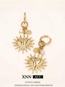 1 Pair Fashion Minimalist Heart Pendant Earrings, Personalized Sunflower Smiling Face Ear Jewelry, Suitable For Women's Daily Wear, Banquet, Party, Mother's Day Gift - Gold - View 9