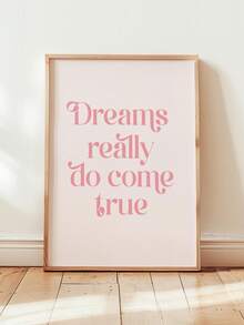 1pc Canvas Wall Art With Frame, Pink Vintage Quote "Dreams Come True" Inspirational Poster, Suitable For Modern Home Decor, Room Decor, Dorm Decor, Bedroom Decor, Living Room Decor, Bathroom Decor, Kitchen Decor, Dining Room Decor, Living Room Decor, Office Decor, School Decor, Classroom Decor, Back To School Decor, Waterproof Poster, Bohemian Style Living Room, Gift, Apartment Decor, College Style Poster - A - View 2