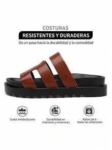 Getac CHANCLAS MUJER, SANDALIAS PLATAFORMA con punta abierta, Broche ajustable Suela Antiderrapante PANTUNFLAS, Casuales Cómodas. - Café integral - Ver 3