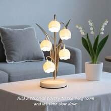 Tiworld 1pc USB Powered Decorative Table Lamp, With White Marble Base, 5V Solid Color Warm Light LED Light Source, Suitable For Sleep Light, Table Lamp, Living Room Light, Bedside Lamp, Bedroom Light, Home Decor Light - White - View 2
