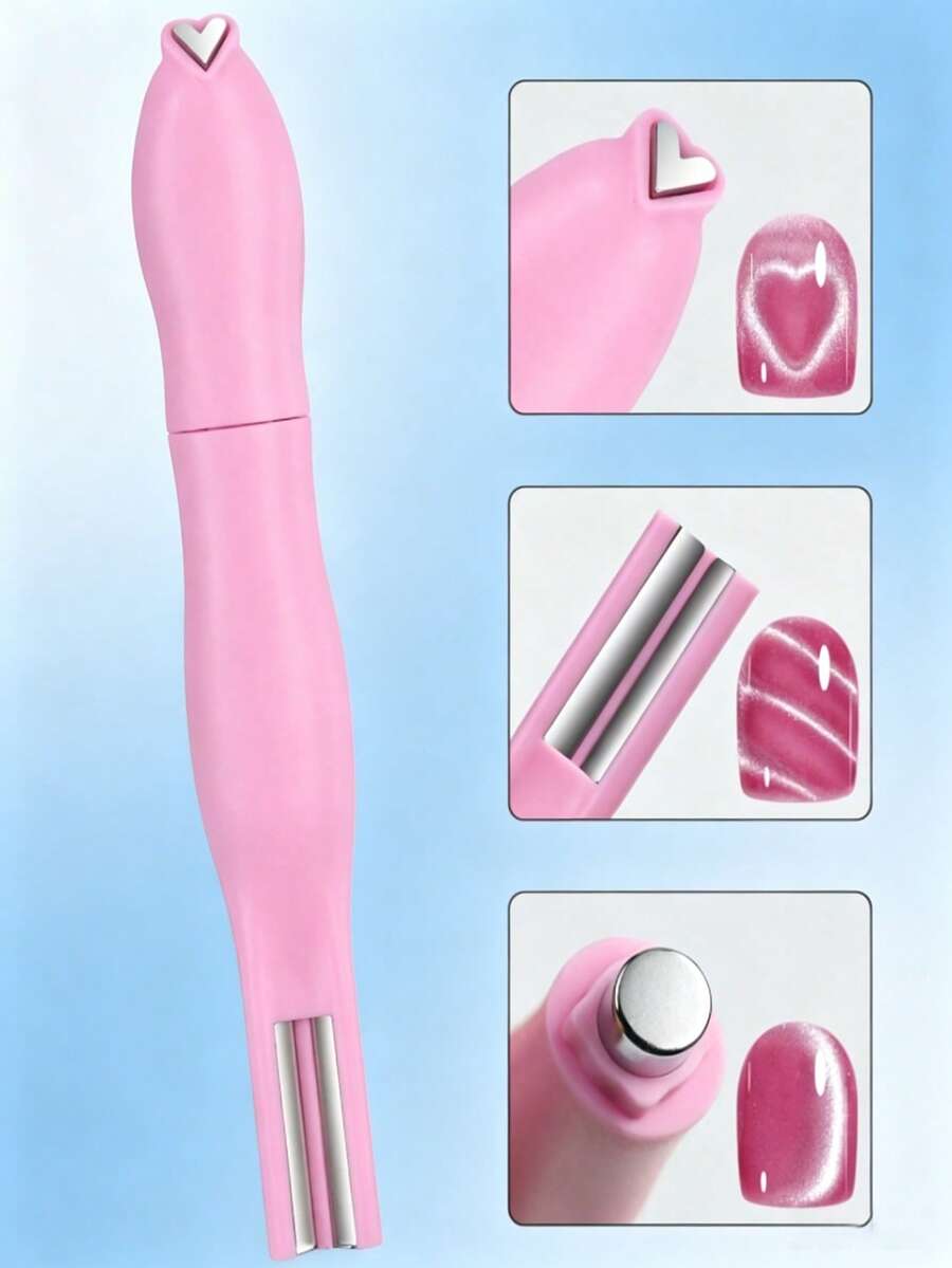 3-In-1 Pink Snake & Love Pattern Cat Eye Magnet, Removable Powerful Multi-Functional Nail Art Manicure Tool