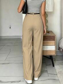 Pantalones de pierna ancha de cintura alta y ajuste delgado para mujer |   Estilo callejero bohemio |   Adecuado para uso casual, ir al trabajo y vacaciones en primavera/verano Negro - Caqui 2 - Ver 6