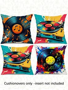 1pc/4pcs, Vintage Street, Pop Art, Colorful Record Player Throw Pillow Cover Suitable For Car, Farmhouse Home Decor, Bedroom Throw Pillow Cover, Living Room Sofa Throw Pillow Cover (Pillow Insert Not Included) 4pcs And 1pc Multiple Options - Multicolor - View 25