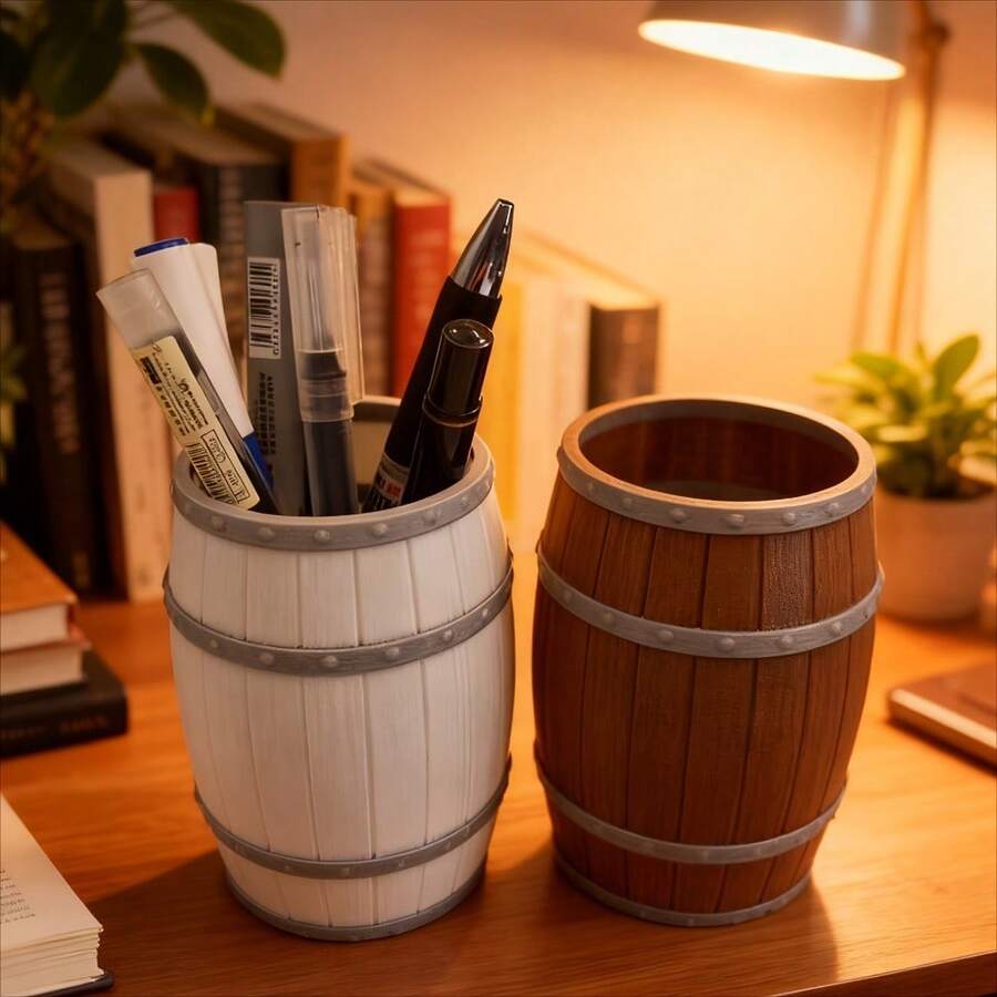 1pc 3D Printed Wine Barrel Shaped Pen Holder, Creative Desktop Storage Organizer, Perfect Gift For Friends, Office Desk Accessory, Unique Home Decor, Stylish Pen Container, Decorative Desk Accessories - Multicolor - View 1