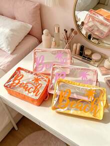 Colorful Clear Makeup Bag Beach Pattern,Waterproof Zipper Beach Toiletry Bag, Portable Summer Travel Cosmetic Storage Pouch,Outdoor Sun Protection Storage Bag,Women Holiday Essentials,Suitable For Vacation, Bathroom, Summer Beach,Swimming - Multicolor - View 7