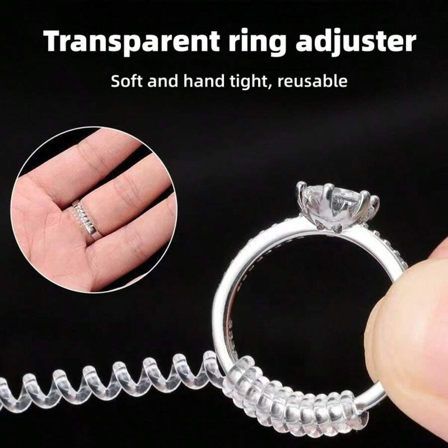 Set Of Transparent Ring Size Adjusters, Invisible Spiral Wrap Adjustable Ring Elastic, Multiple Combinations Available - A - View 1