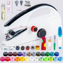 Juego de 14 piezas/44 piezas/55 piezas Máquina de coser a mano, adecuada para principiantes, máquina de coser portátil mini con costura rápida de doble velocidad, dispositivo de costura portátil para el hogar, viajes, manualidades DIY, (Nota: Solo adecuada para telas finas/colores de accesorios aleatorios) - Blanco - Ver 10