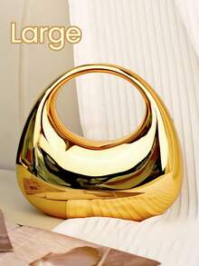 Mini Mirror Acrylic Crescent Moon Box Handbag Oversized Versatile Chain Shoulder Crossbody Gold Purse Affordable Party Bag For Beach Evening Dress - 金色 - 查看 14