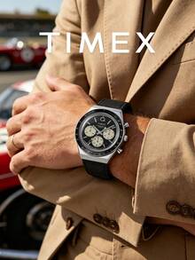 Timex Men's Vintage Quartz Wrist Watch Tachymeter Dial Leather Strap Fashion Casual Timepiece Ideal for Daily Wear Party Birthday Anniversary Gift for Men - 黑色 - 查看 4