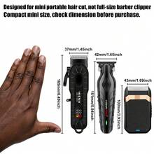 HIENA 男士無線迷你理髮器與剃鬚刀，1/2/3件可選，USB-C充電附LED顯示螢幕，鋰電池理髮修剪器，家用理髮工具，適合初學者理髮師，完美節日禮物 - 黑色 - 查看 4