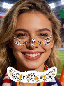 10pcs World Cup Football Fan Temporary Tattoo Face Stickers, For Celebration And Watching, Suitable For Face, Arms, Etc., Waterproof And Sweat-Proof, Suitable For Various Occasions - Multicolor - View 2