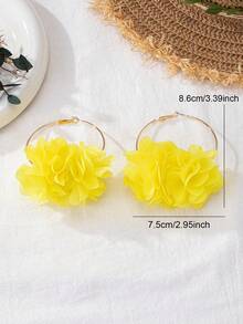 2 Pieces/Set Of Bohemian Style Yellow Floral Fabric Earrings, Suitable For Women's Gatherings And Holiday Gifts - Yellow - View 5
