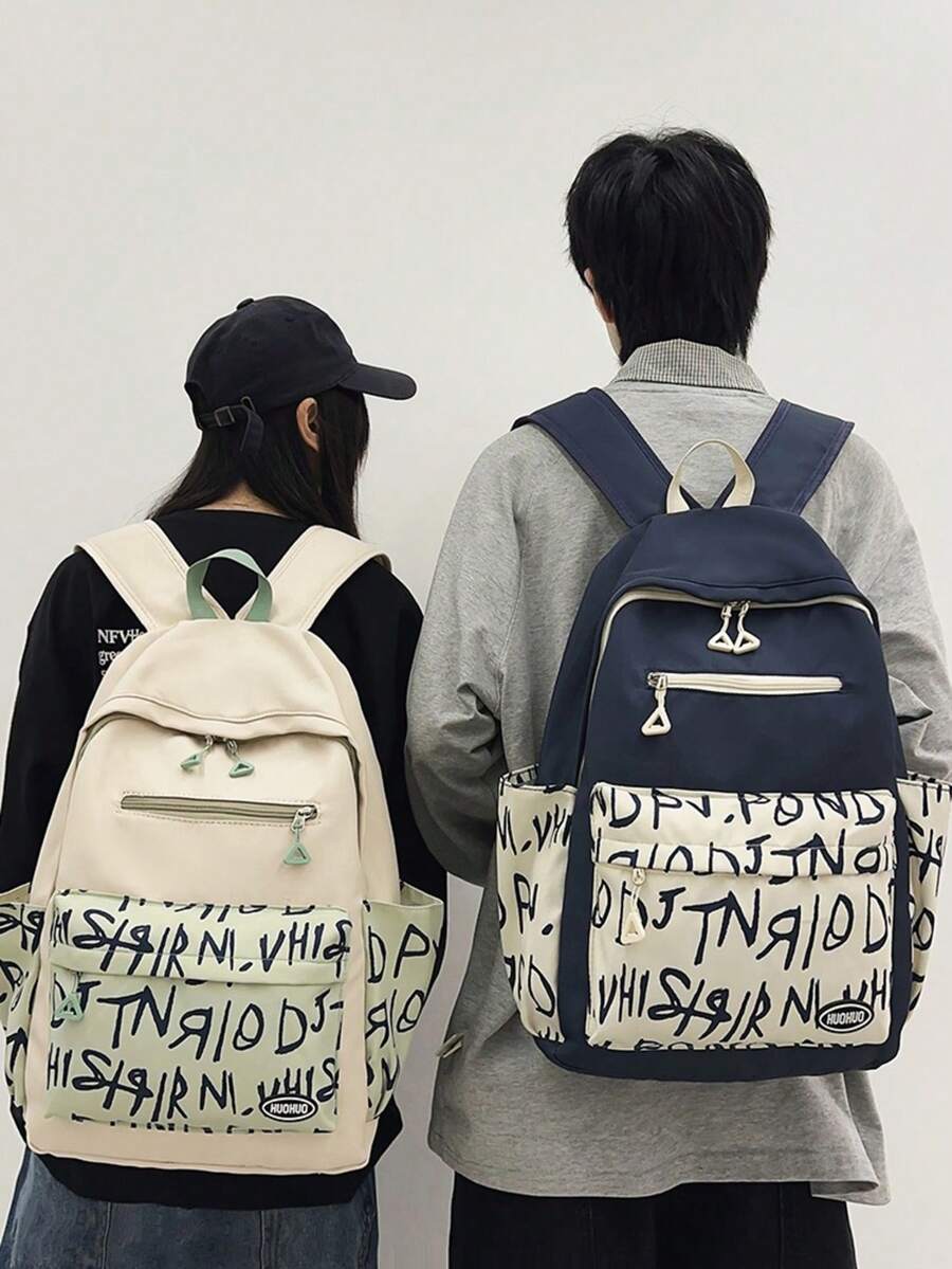 Stylish Student Backpack, Soft Nylon With Graffiti Letter Print, Multi-Pocket Casual Rucksack For Daily School & Outdoor Activities,Y2k - Multicolor - View 1