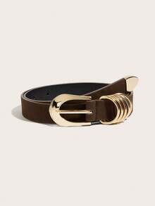 1pc Bohemian Western Style Women's Belt, Blue Belts, BOHO Belts, Rodeo, Cowgirls, Western Belts, Belt For Women, Y2K Belts, Vintage Casual Minimalist Color Asymmetrical Buckle Brown Belt, Match With Pants, Shirts, Sweaters, Coats, Party, Daily Commute, Holiday Gift, Birthday Gift, Music Festival - Brown - View 1