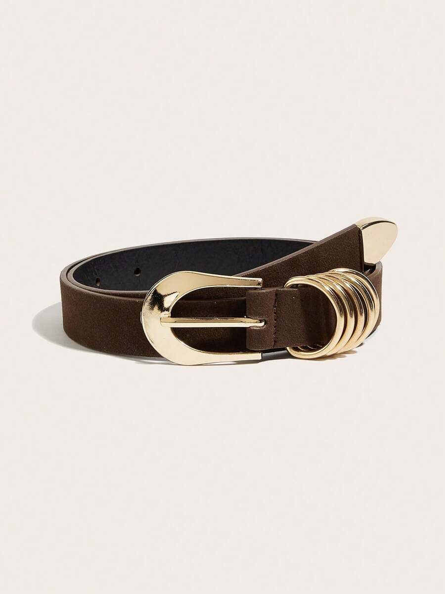 1pc Bohemian Western Style Women's Belt, Blue Belts, BOHO Belts, Rodeo, Cowgirls, Western Belts, Belt For Women, Y2K Belts, Vintage Casual Minimalist Color Asymmetrical Buckle Brown Belt, Match With Pants, Shirts, Sweaters, Coats, Party, Daily Commute, Holiday Gift, Birthday Gift, Music Festival - Brown - View 1