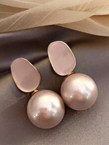 1 Pair Fashionable Elegant Pearl Earrings, French Retro Luxury Earrings Suitable For Daily Wear For Women - Baby Pink - View 10