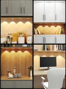 Guanova 1pc LED Motion Sensor Light, 3 Color Light Switching, USB Rechargeable, Wireless, Cordless, No Wiring Required, Self-Adhesive Portable Installation, Button Control, Adjustable Brightness, Suitable For Kitchen, Bedroom, Closet, Cabinet, Stairs, Wall, Decorative Scenes: Kitchen Lighting, Kitchen Decoration, Battery Capacity: 150mAh, 200mAh, 300mAh, 400mAh, 500mAh. - Cat's Eye Light - Three Color Temperatures - View 7
