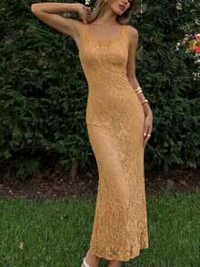 Vestido de fiesta elegante sin mangas de encaje ajustado tipo sirena para mujer, vestido de lujo para invitada de boda y gala de noche, vestidos de verano para playa y vacaciones, atuendos para regreso a clases - Naranja - Ver 6