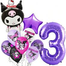 Cartoon Thickened Aluminum Foil Latex Balloon Set, Sweet Cool Style Black & Purple Color Scheme, Asymmetric Five-Pointed Star & Number Shapes, Cartoon Anime Character Print, Birthday Party, Cartoon Theme Party Backdrop Decoration Inflatable Props - View 17