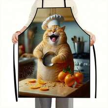 1pc Fun Laughing Cat Pattern Polyester Apron For Men & Women, Lightweight 145g/M², Perfect For Kitchen & Dining, Fun Cooking Accessory | Vibrant Apron | Easyclean Materi - Multicolor - View 5