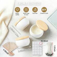 46PCS/Set Candle Making Kit: Features 2.5-Ounce White Tin Candle Containers With Wood-Grain Lids. Versatile For Use In Home Decor, As Candy Tins, Storage Boxes, And More; Perfect For Handmade Candle Crafting. Constructed From Durable Metal. - 6 Empty Candle Jars + 40 Candle-making Accessories - View 3