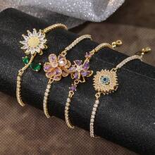1pc Fashionable Dynamic Rotating Flower Zirconia Bracelet, Light Luxury Premium Feel Bangle, Women's Daily Personalized Versatile Jewelry - Windmill - View 7