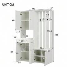 Garderobenset , Wandgarderobe; Garderoben Set mit Schuhbank und schuhrank ,4 Haken, 6 Türen, 2 Schublade, Weiß Flurmöbel (B110*H180*T37cm) - Übersicht 2