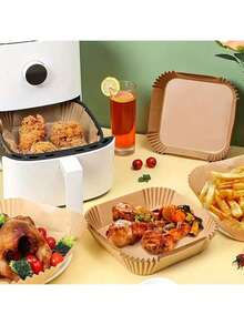 50pcs/100pcs Air Fryer Parchment Paper Liners, Non-Stick Oil-Absorbing Baking Paper, Leak-Proof Food Mat - Multicolor - View 2