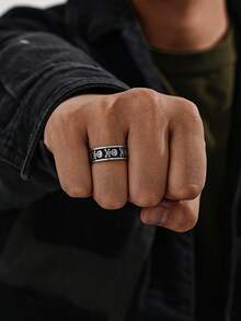 MONALLY Men's Vintage Pirate Gothic Skull Crossbones Band Ring Stainless Steel Gothic Punk Biker Comfort Fit Skeleton Band Jewelry Gift For Halloween Birthday - Skull Ring - View 2