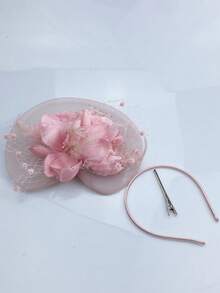 Flower Mesh Ribbon Hair Headband Clip Hair Accessory For Girls Afternoon Tea Party - Dusty Pink - View 2