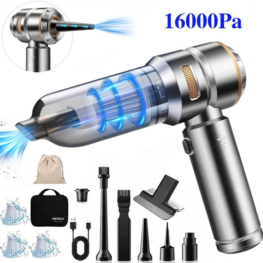 SUITU 16000 Pa 無線手持吸塵器,便攜式車用吸塵吹風機,100W 迷你吸塵器。乾濕兩用吸塵器,附多種清潔配件與 EVA 收納袋。(11.1V 2000MAH,運行時間:30 分鐘) - 無線 - 查看 1