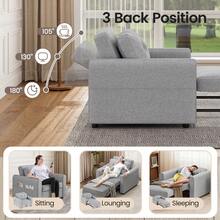 Single Sofa Bed, Convertible Linen Sleeper Sofa Chair With Storage Pockets, 3 Adjustable Backrest, 3-In-1 Pull Out Sofa Bed For Living Room, Bedroom, Light Grey - Light Grey - View 3