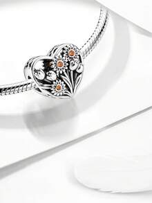 1 Stück 925er Sterlingsilber Cut Out Blumen-Herz-förmige Perlenkette, geeignet für Armbänder, Armreifen, DIY-Schmuckherstellung und tägliche/Muttertags-Dekoration, Schmuckdekoration für Frauen und Mädchen - Satz 1 - Übersicht 4