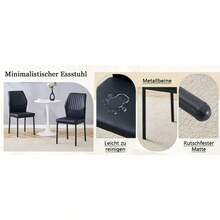 [Set Of 4] Stylish Dining Chairs In A Lightweight Luxury Style / Modern Dining Room Set / PU Backrest With Vertical Embossing + Metal Legs / Load Capacity 120 Kg, Easy To Assemble / Suitable For Dining Rooms Or Living Rooms In A Lightweight Luxury Design. - 黑色 + 金屬 - 查看 9