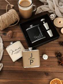 1pc Personalized Leather Flask, Customized Flask, Boyfriend Gift, Birthday Gift, Boyfriend Birthday Gift, Customized Leather Flask, Engraved Leather Flask, Groomsman Personalized Flask, Unique Groomsman Gift, Wedding Bachelor Party Proposal Gift - Multicolor - View 9