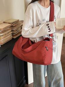 時尚經典紅色單肩包，大容量，輕便且便攜。非常適合戶外旅行、短途旅行和各種場合。旅行包、手提包、行李包，適用於商務旅行、度假休閒等。一款多功能旅行包，中性，也可用作週末旅行包。 - 紅色 - 查看 5