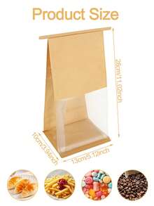50pcs Window Baking Bags, 5.1x3.9x11 Inch Tin Tie Sealable Reusable Bags, Suitable For Packaging Bagels, Bread, Pastries, Coffee Beans, Fries, Baked Goods, For Bakery And Home Use - Kraft Paper Color - View 9