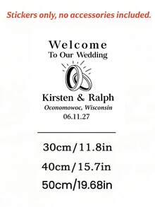 Custom Wedding Mirror Sticker, Suitable For Baby Shower, Party, Event, Personalized Welcome Sign, Welcome To Our Wedding Ring Eternal Happiness Custom Name Date Location Minimalist Vinyl Text Wall Decal, Celebration Party Wall Sticker - Multicolor - View 3