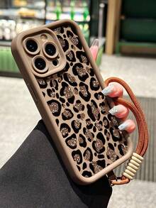 1 pieza Funda de teléfono TPU con estampado de niña elegante compatible con iPhone 17/16 Pro Max/15 Plus/14 Pro y otros teléfonos, estilo de estampado de leopardo con brillo, con cordón, protección de Body completo, recortes precisos - Blanco - Ver 12