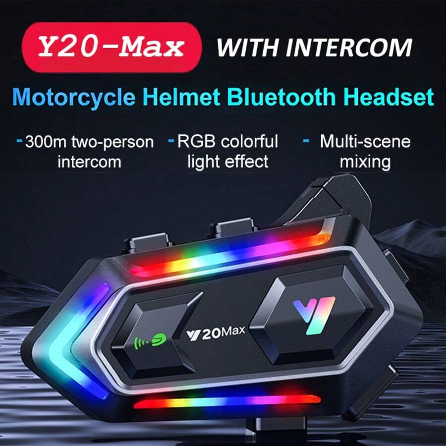 1 pieza Auricular Inalámbrico Premium para Casco de Motocicleta Y20-MAX con Intercomunicador de 300M, IP56 a Prueba de Polvo & Impermeable, Bluetooth 5.3, 25H de Duración de Batería, Activación de Asistente de Voz, Audio HD y Cancelación de Ruido Potente, Apariencia Genial Opción Perfecta para Conducir - Y20-MAX - Ver 1