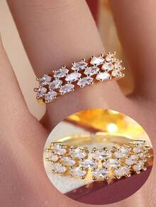 1pc Light Luxury Multi-Row Marquise Zirconia Exquisite Open Ring, Personalized Adjustable Finger Ring, Banquet Hand Jewelry - Open Ring - View 3