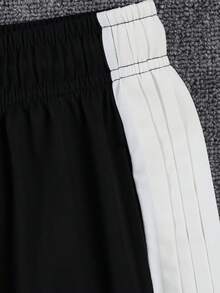 1pc Men's American Vintage Style Side Vertical Stripe Split Hem Wide Leg Loose Fit Straight Leg Sweatpants - Black - View 7