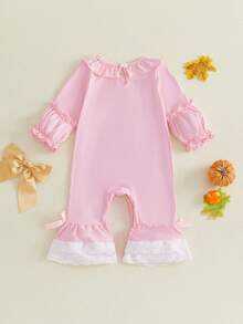 Toddler Girls' Jumpsuit Long Sleeve Crew Neck Pumpkin Ghost Casual Romper Halloween Clothes For Casual Daily And Party - Pink - View 2