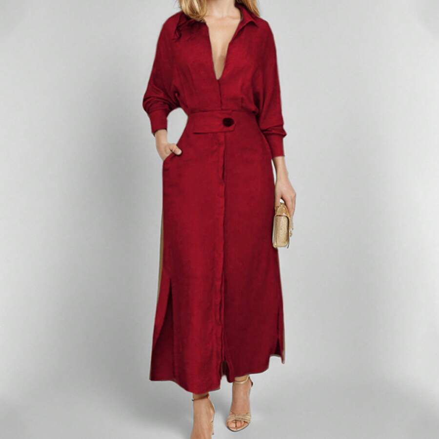 Vestido Maxi Drapado Atemporal - Silueta Refinada & Textura Fluida - Burdeos - Ver 1