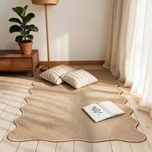 1pc Wave-Shaped Faux Jute 3x5 Area Rug, Natural Solid Color, Non-Slip, Washable, Easy-To-Clean, Pet-Friendly Mat, Bohemian Farmhouse Style Decorative Rug Suitable For Kitchen, Living Room, Bedroom Entrance, Farmhouse, Backyard, Porch, And Home Decor. - Camel - View 6