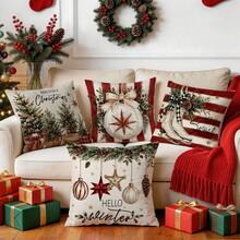 4pcs/1pc Red And White Striped Merry Christmas Theme Pattern Pillowcase Without Insert, Single-Sided Printed Pillowcase, Suitable For Living Room Bedroom Home Decor, All Seasons Pillowcase - Multicolor - View 8